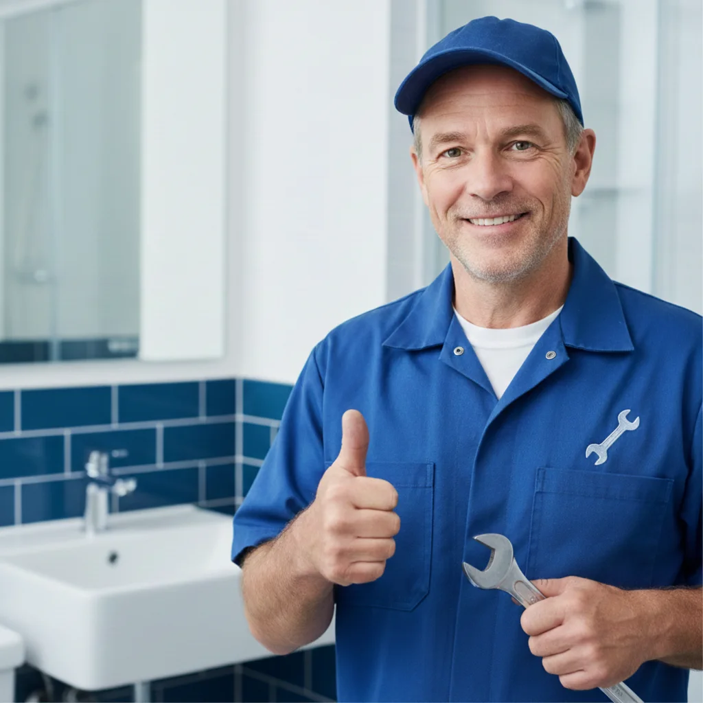 A man after fixing the wash basin